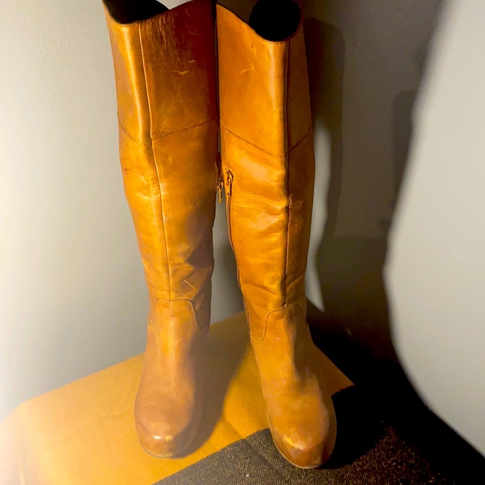 Cognac colored heeled boots